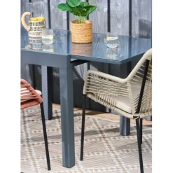 Table jardin extensible en métal gris 80-160x80cm - Haria