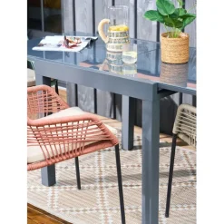 Table jardin extensible en métal gris 80-160x80cm - Haria
