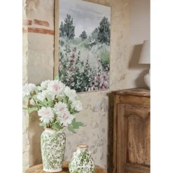 Tableau campagne en toile vert et rose 80x80cm