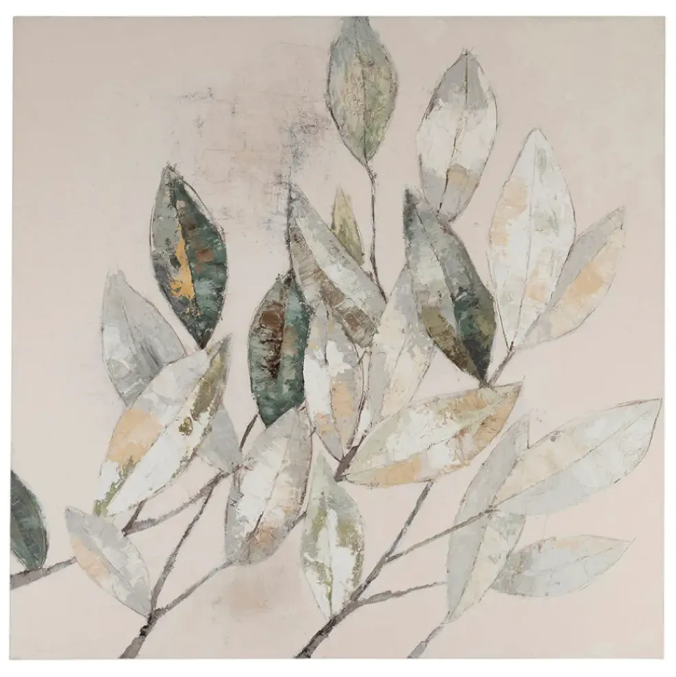 Tableau Neflier en toile gris et beige 100x100cm