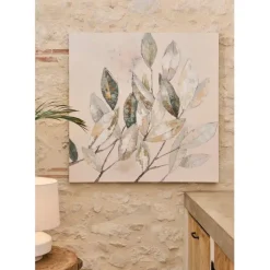 Tableau Neflier en toile gris et beige 100x100cm