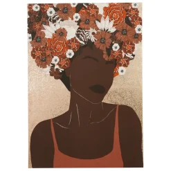 Tableau turban fleuri terra 70x100cm