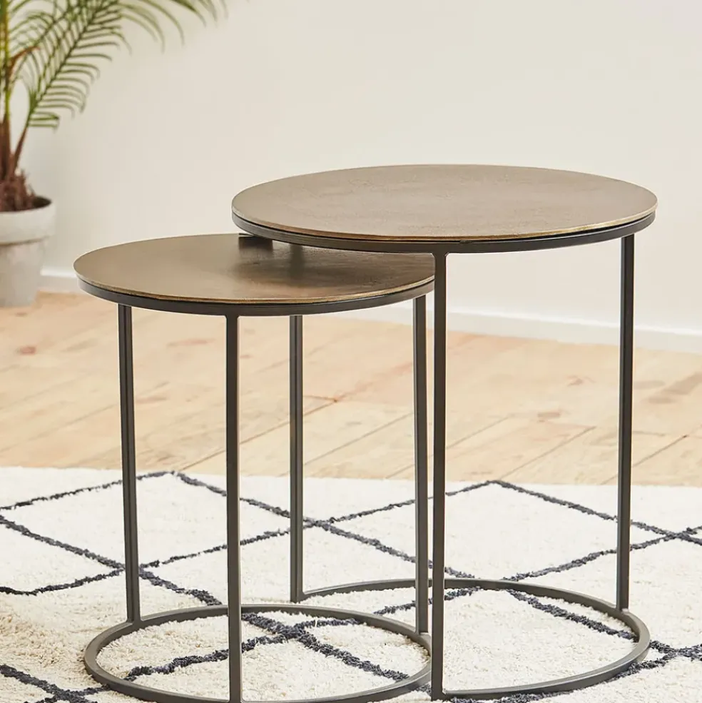 Tables d'appoint gigogne (x2) en fer doré - Felia