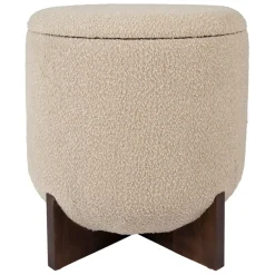 Tabouret coffre en tissu et pin beige - Alpinia