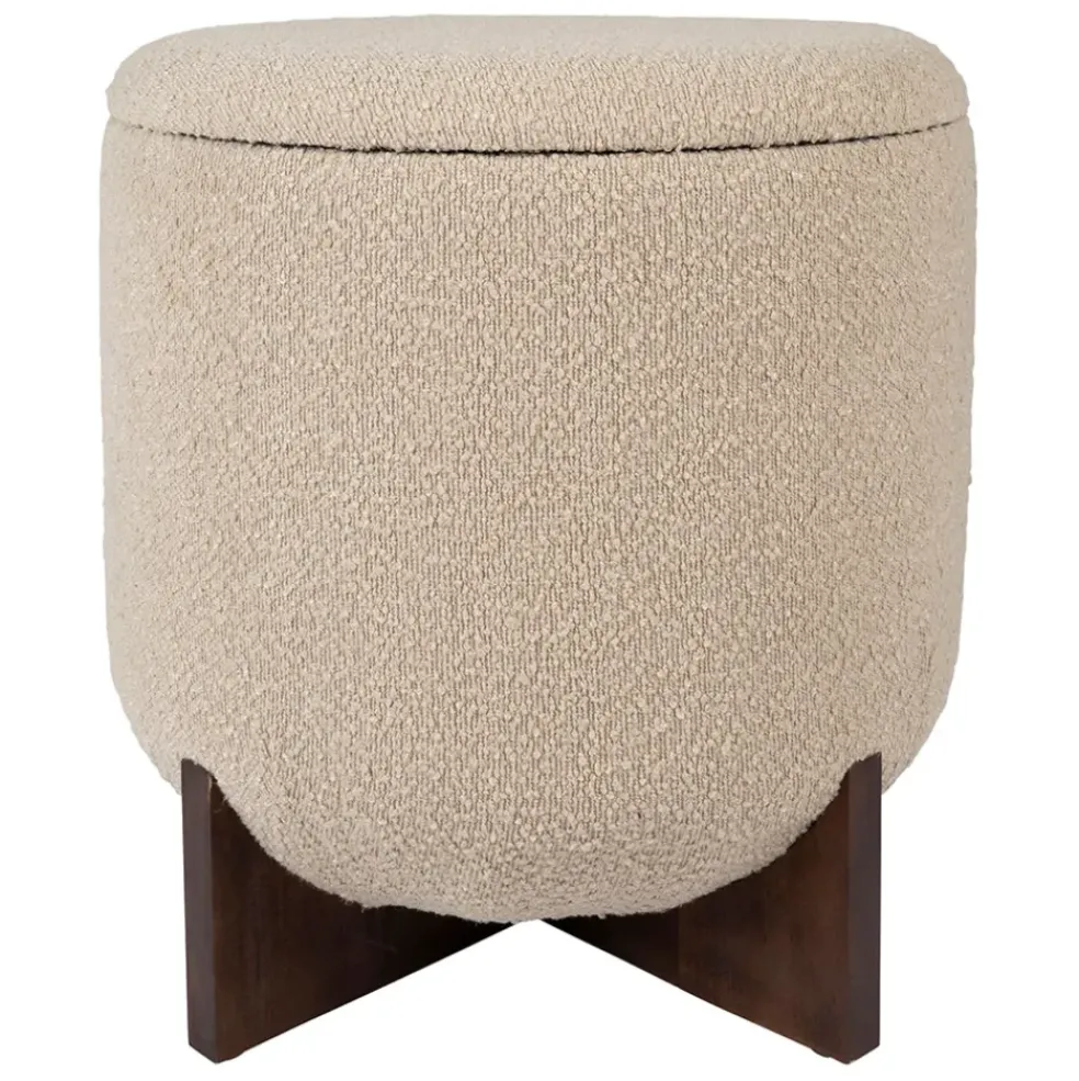 Tabouret coffre en tissu et pin beige - Alpinia