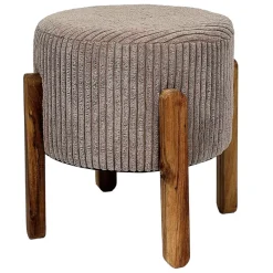Tabouret en tissu côtelé taupe et bois d'acacia - Scarlett