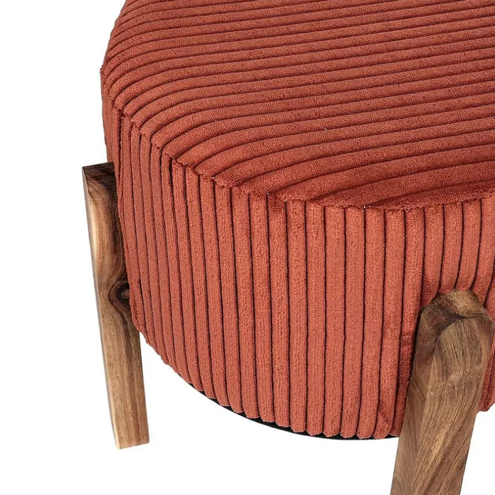 Tabouret en tissu côtelé terracotta et bois d'acacia - Scarlett