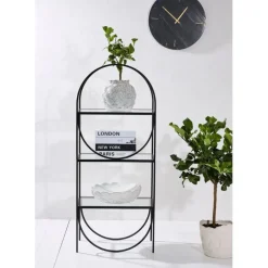 Étagère 3 niveaux en verre et fer noir h120cm - Lernet