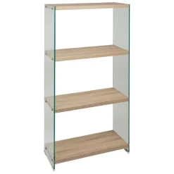 Étagère 3 niveaux en verre trempé et bois h165cm - Adela