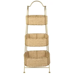 Étagère 3 paniers en jute et fer doré h104cm - Réserve