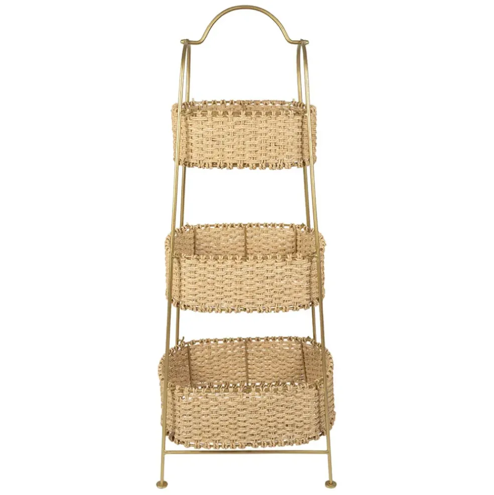 Étagère 3 paniers en jute et fer doré h104cm - Réserve