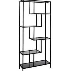 Étagère en métal noir verre fumé h180cm - Edgard