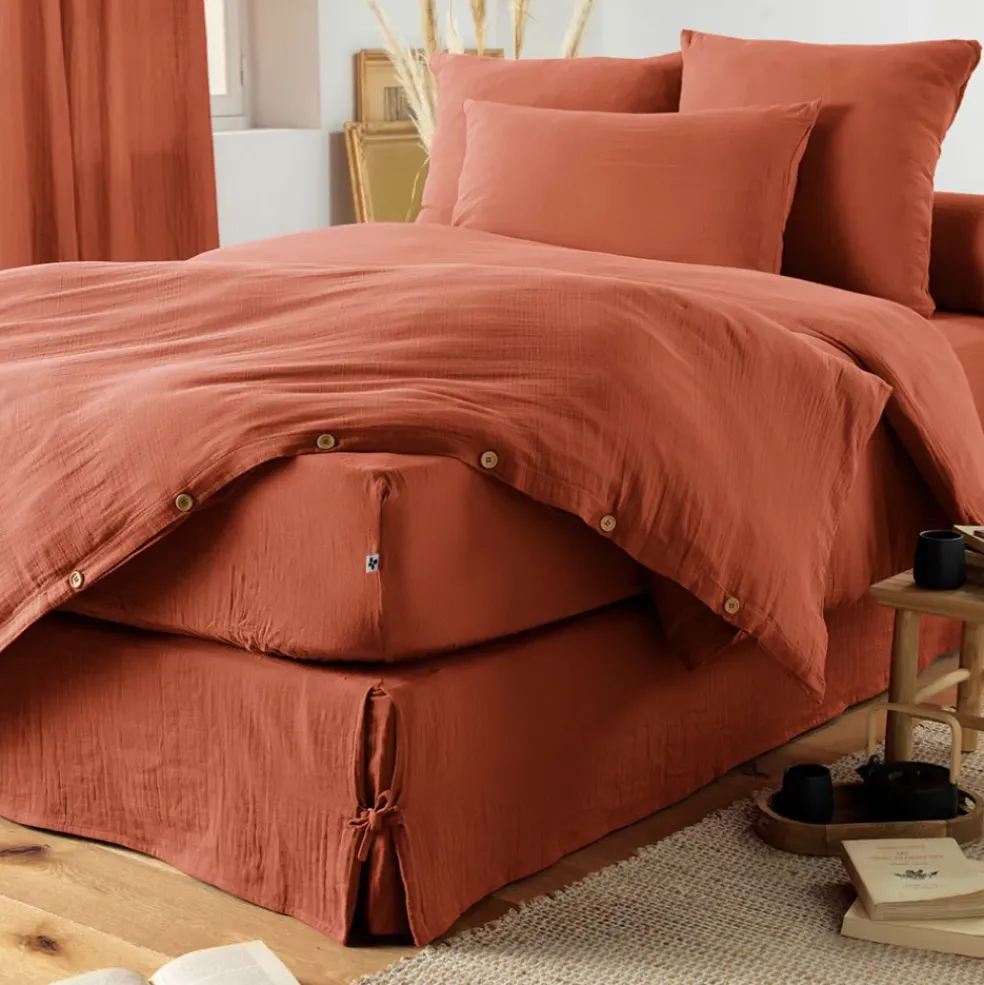 Taie d'oreiller en gaze de coton unie terracotta 50x70cm - Gaia