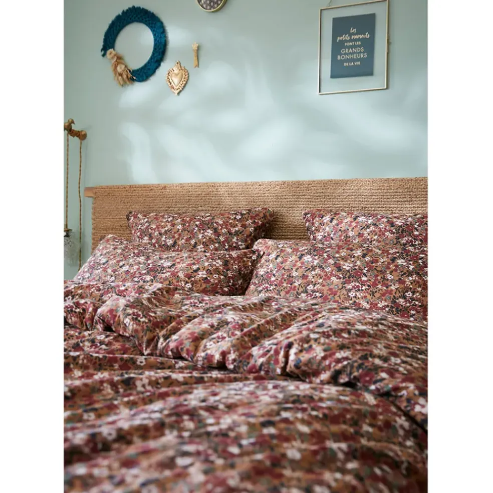 Taie d'oreiller en gaze de coton imprimée camel 60x60cm - Capucine