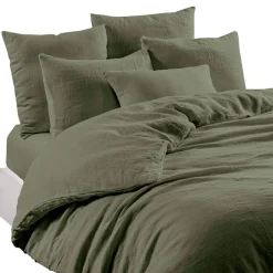 Taie d'oreiller en lin et coton kaki 65x65cm - Limy