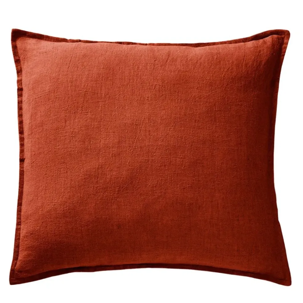 Taie d'oreiller en lin lavé paprika 60x60cm - Soline