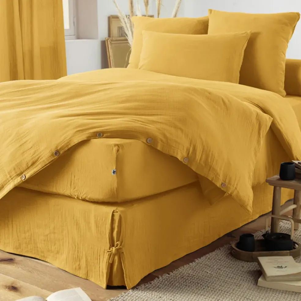 Taie d'oreiller safran en gaze de coton 60x60cm - Gaia