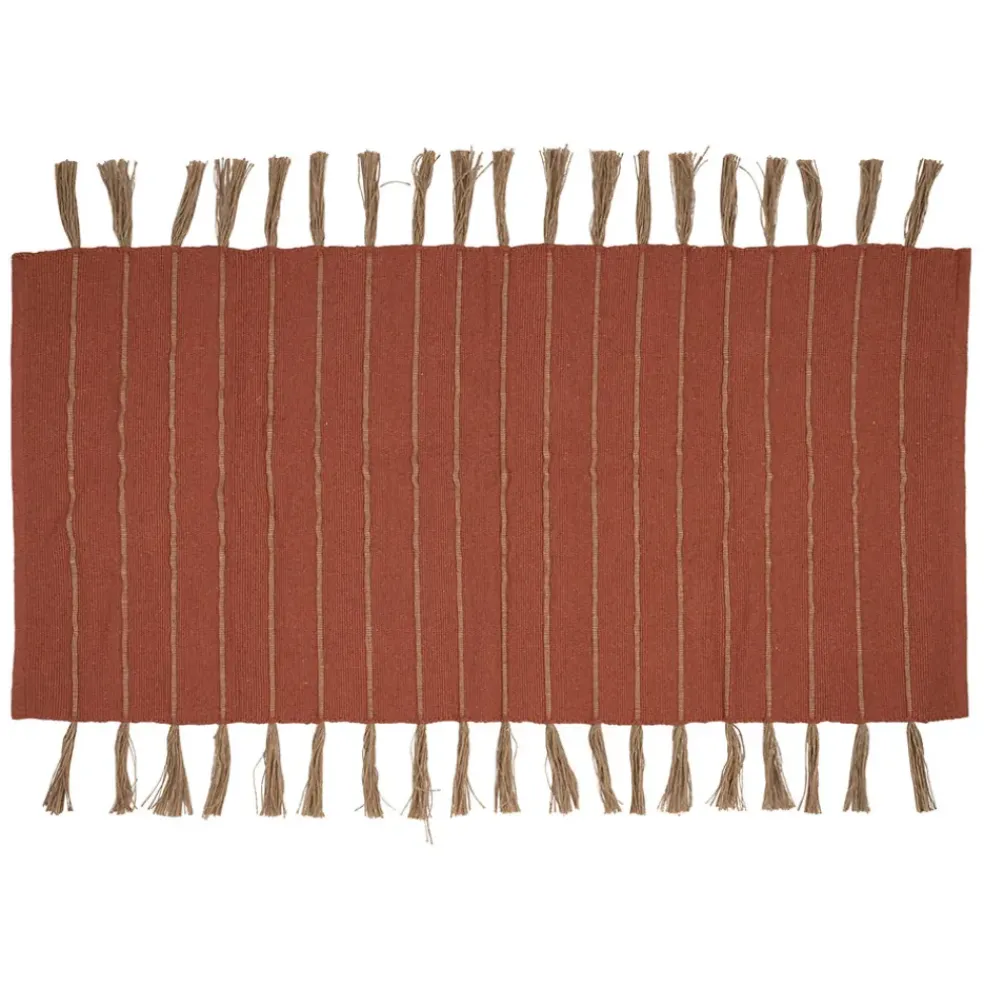 Tapis à franges en coton et jute terracotta 140x70cm - Kolore