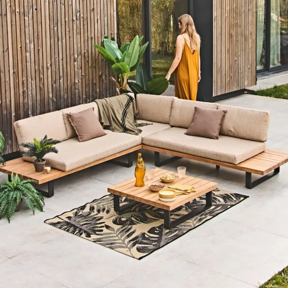 Tapis extérieur noir et naturel 120x180cm - Fleuri