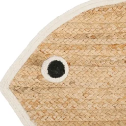 Tapis poisson en jute naturel et blanc 100x65cm - Eté A La Mer