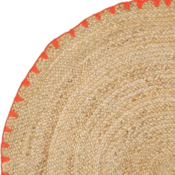 Tapis rond en jute et coton naturel et orange d100cm - Seguia