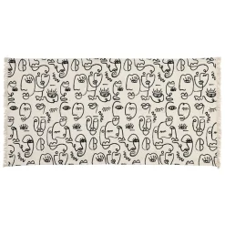 Tapis visage écru et noir 140x70cm - terre brulée