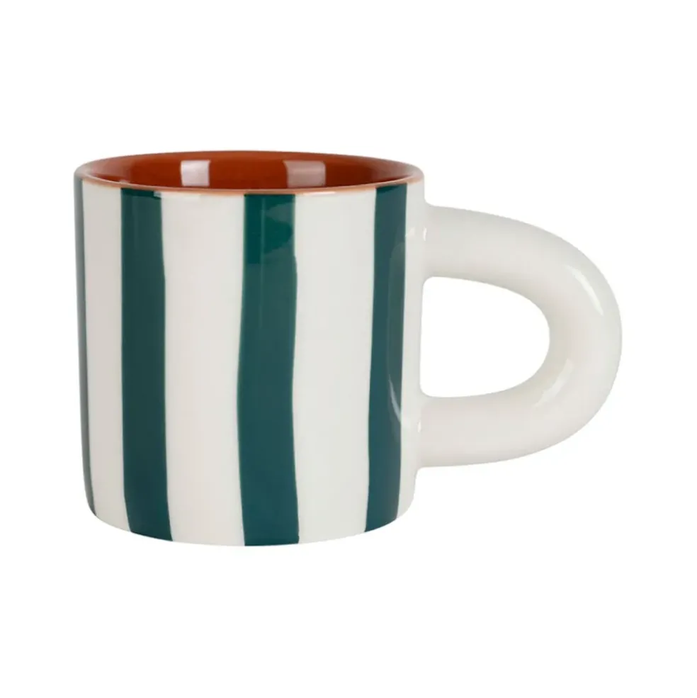 Tasse à café en grès rayée émeraude et blanc 17cl - Alaria
