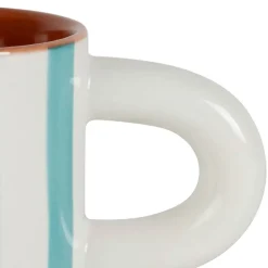 Tasse à café en grès rayée turquoise et blanc 17cl - Alaria