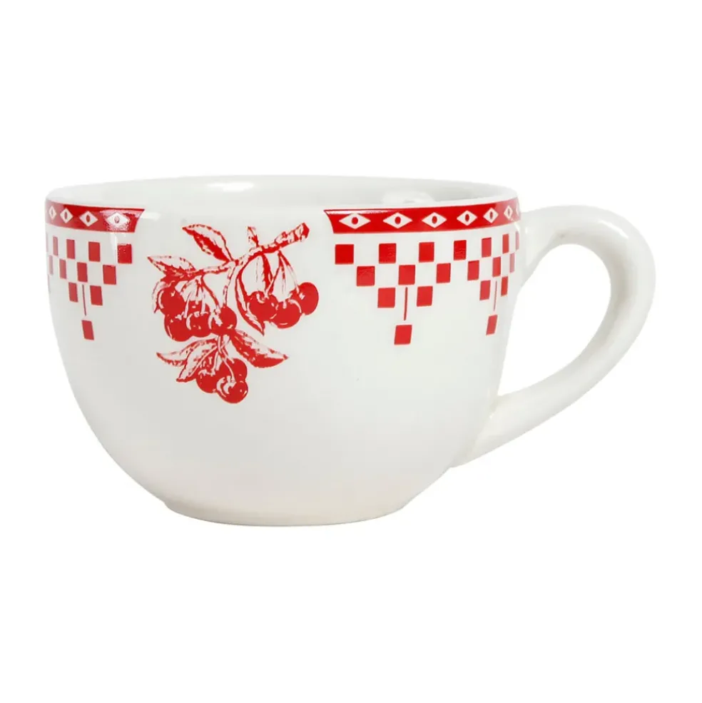 Tasse à thé et sous-tasse en faïence damier rouge - campagne