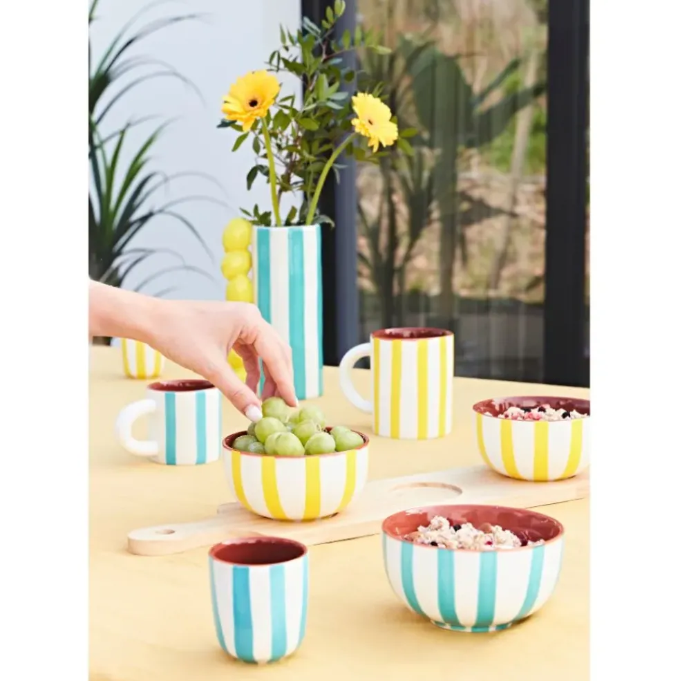 Tasse en grès rayée turquoise et blanc 10cl - Alaria
