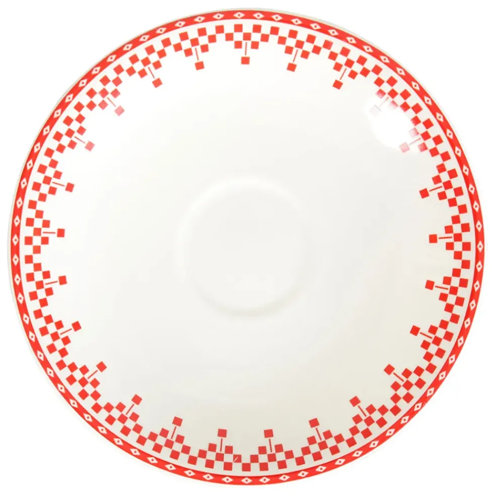 Tasse et sous-tasse en faïence damier rouge - campagne