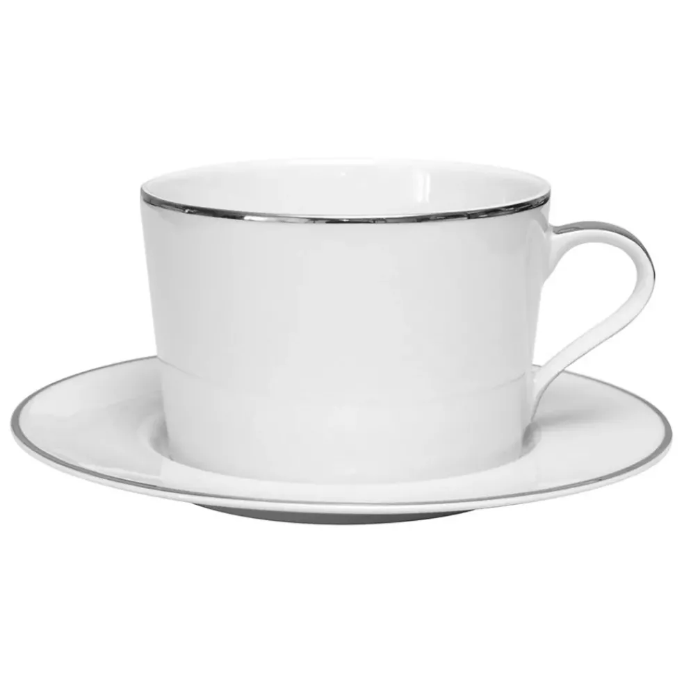 Tasse et sous-tasse en porcelaine blanc et platine - ginger