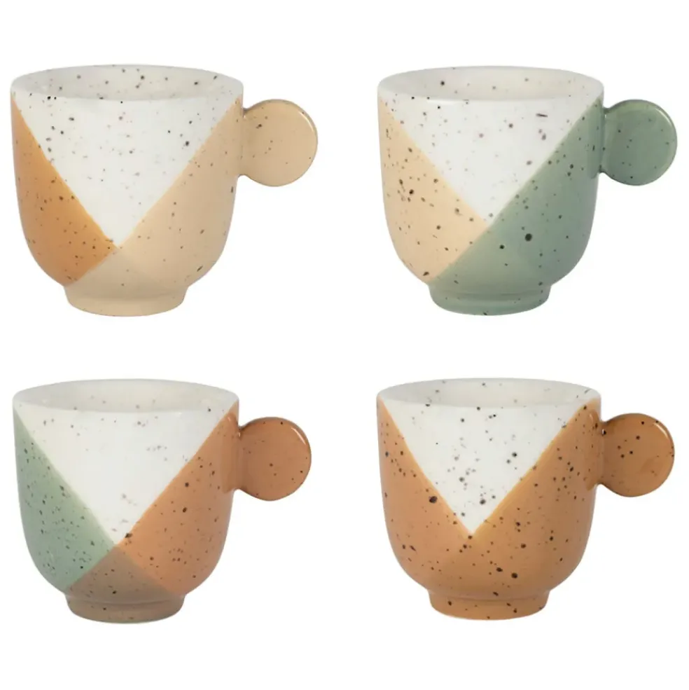 Tasses à café x4 en grès sauge et nude moucheté 14cl - Aurore