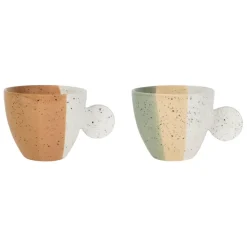 Tasses à thé x2 en grès sauge et nude moucheté 30cl - Aurore