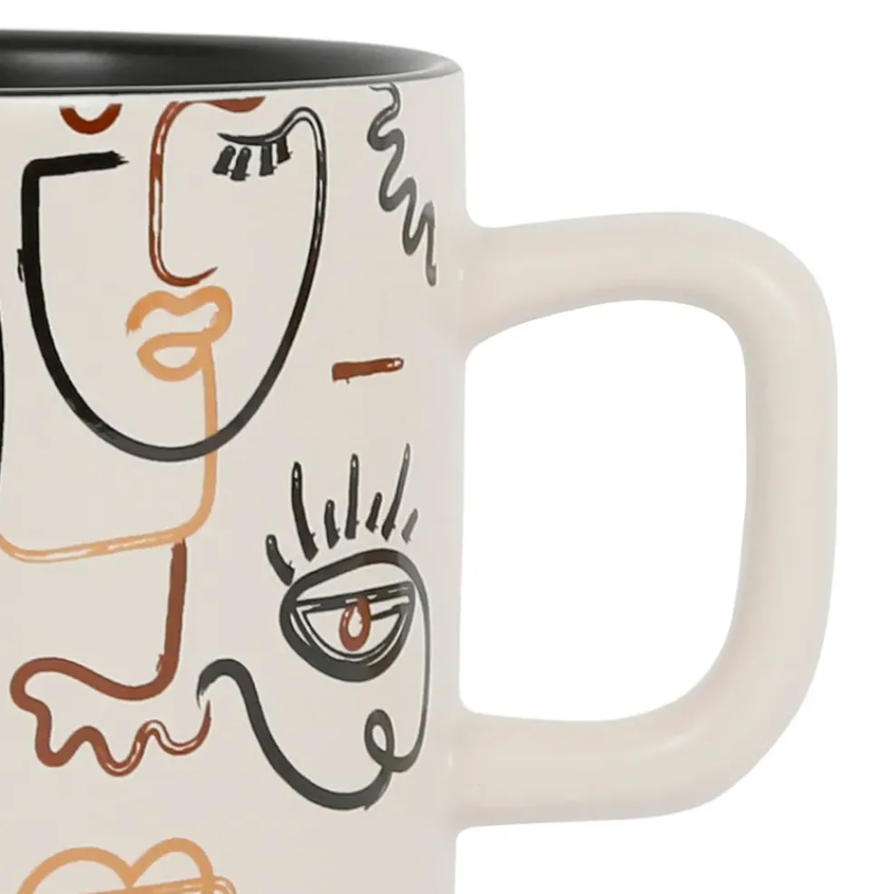 Tasses à thé x2 visage beige et brun 37.5cl en grès - terre brulée