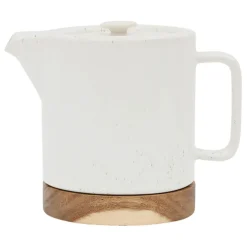 Théière avec filtre blanc moucheté 1.15l en grès et dessous en bois - nordika