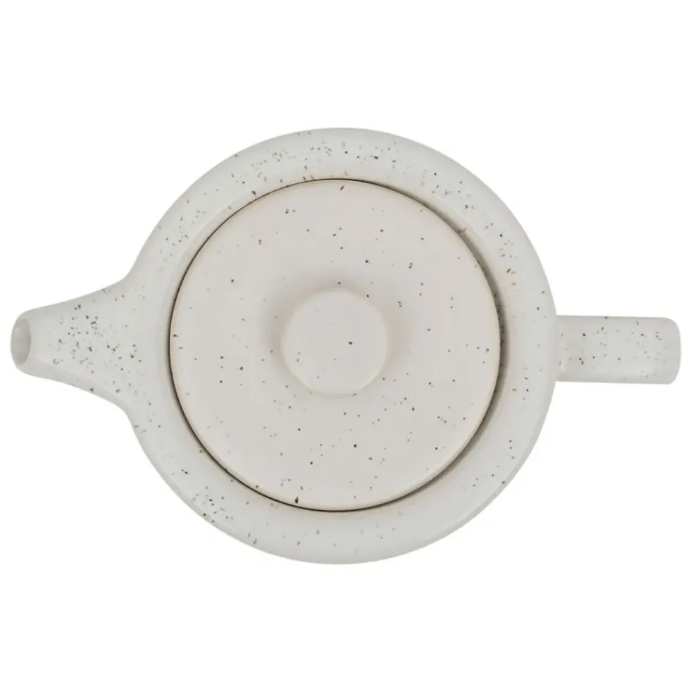 Théière avec filtre blanc moucheté 1.15l en grès et dessous en bois - nordika