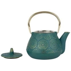 Théière en fonte émeraude et dorée - lotus