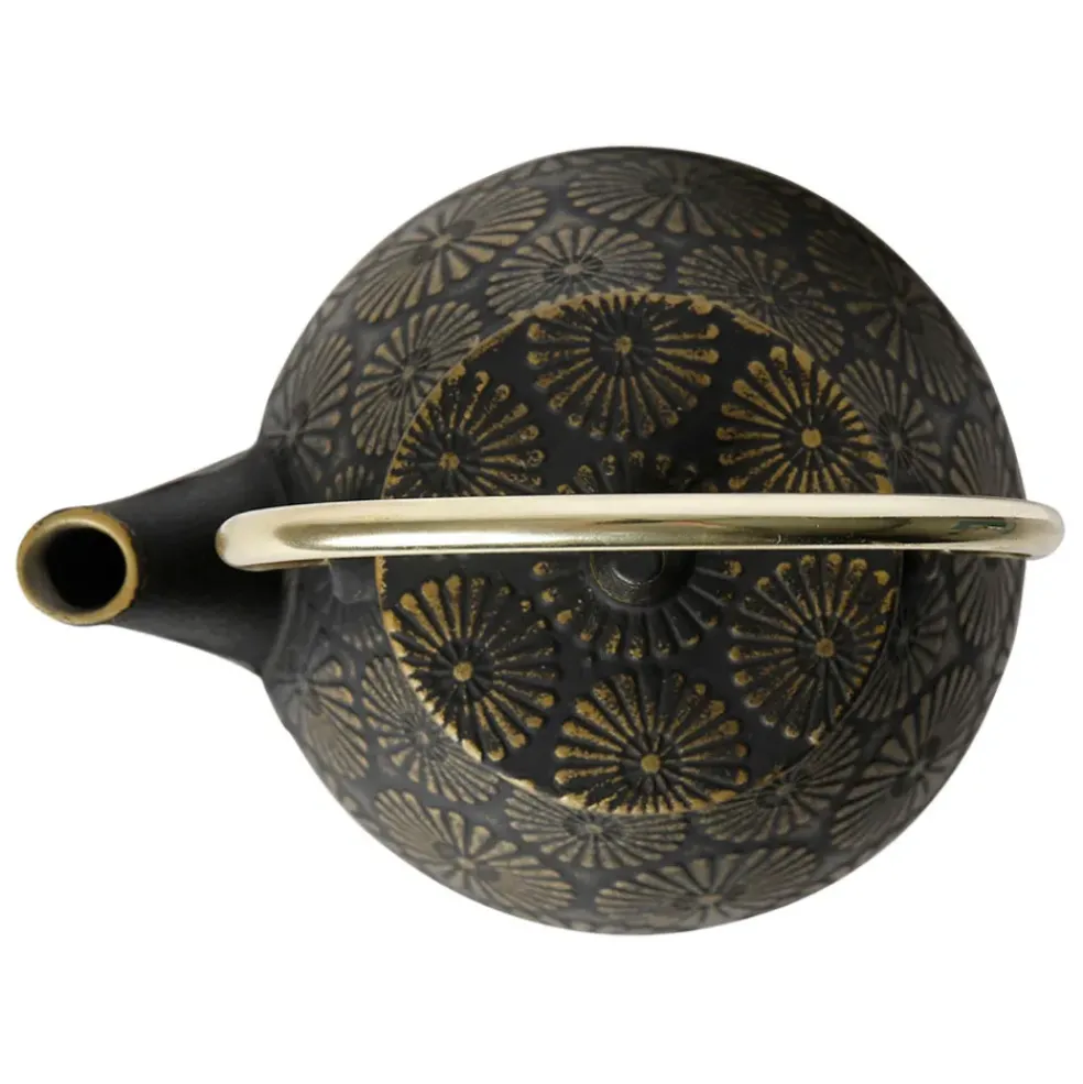 Théière en fonte noir et doré - Lotus