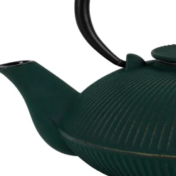 Théière en fonte plate avec filtre émeraude et doré 75cl