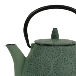 Théière en fonte verte et noir - lotus