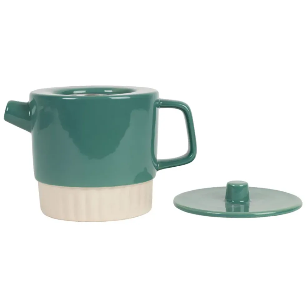 Théière en grès et inox émeraude 90cl - Cannelé
