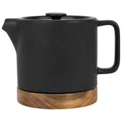 Théière en grès noir mat et bois avec filtre - nordika
