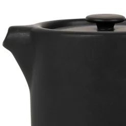 Théière en grès noir mat et bois avec filtre - nordika