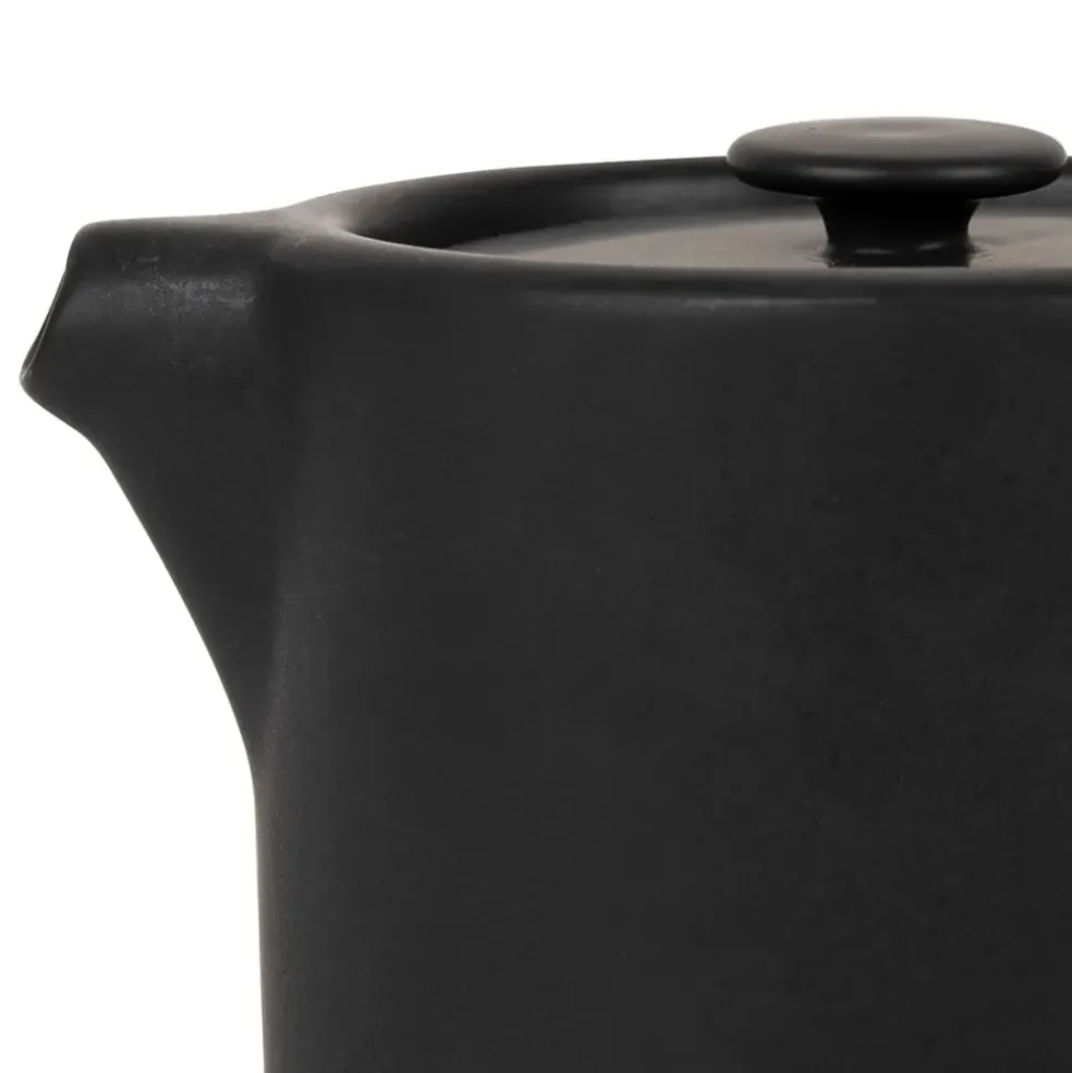 Théière en grès noir mat et bois avec filtre - nordika