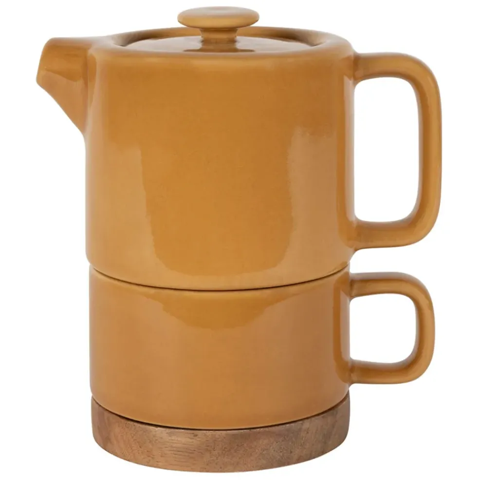 Théière solitaire en grès moutarde avec filtre 45cl - Nordika
