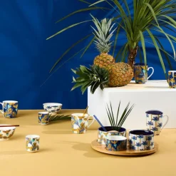 Tisanière en porcelaine palmier blanc et indigo avec filtre inox 37.5cl - Mocoa