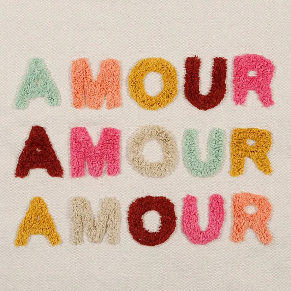 Toile tuftée en coton multicolore 60x50cm - Amour