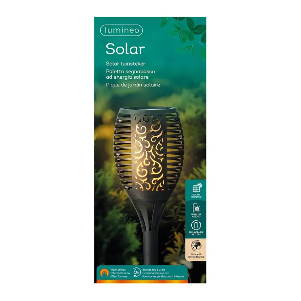 Torche solaire noir effet flamme h61.5cm
