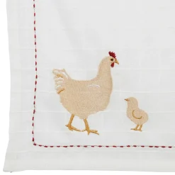 Torchon en coton blanc avec poule 50x70cm - A La Ferme